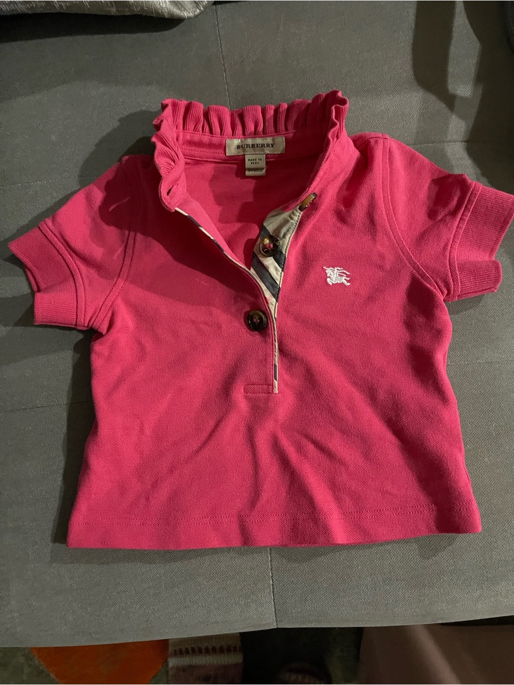 Burberry Hot Pink Girls' Polo Top with Ruffle Collar